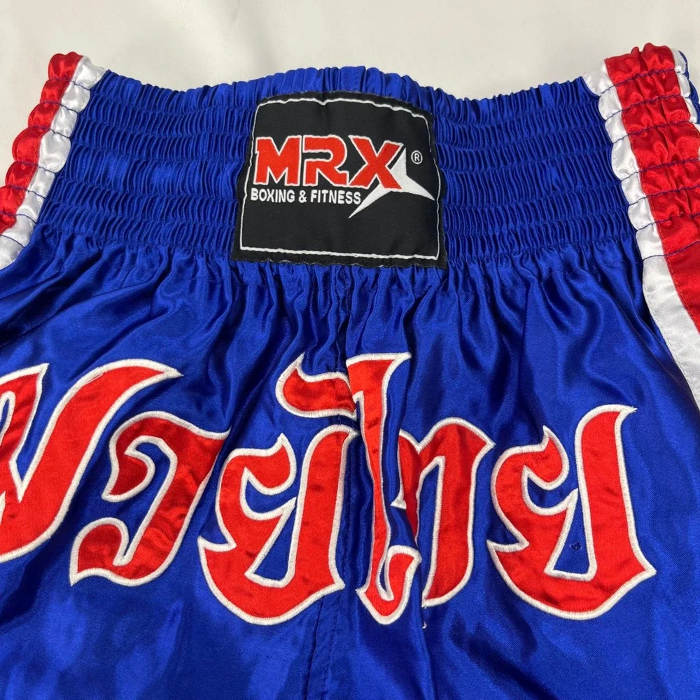 MRX Boxing Muay Thai Kickboxing MMA Blue Red Satin Shorts